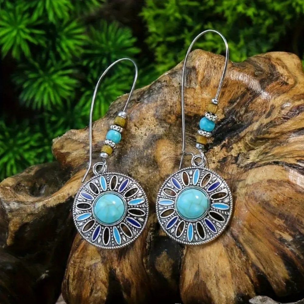 Bohemian Silver and Blue Dangle Earrings. NEW!